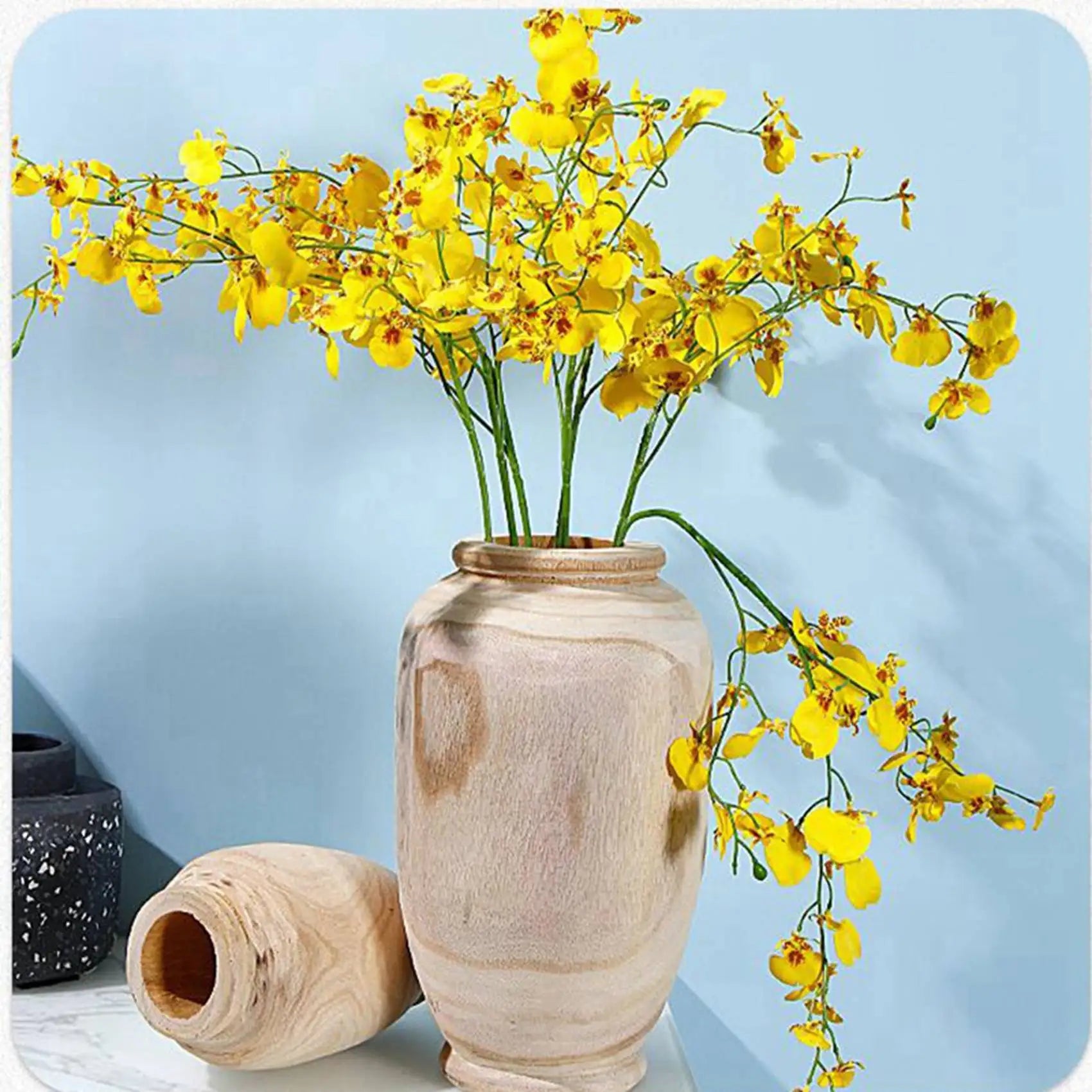 ABYN-2X Wooden Vase Decoration Living Room Table Solid Wood Ware Flower Bottle Ornament Home Decoration